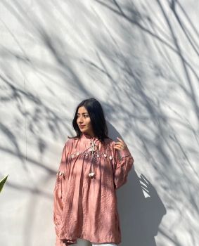 Carrot Pink Chanderi Silk Shirt