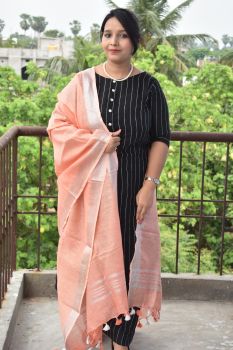 Light Peach Linen Plain Dupatta