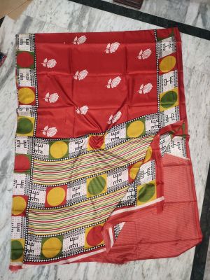 Red Pure Handloom Maheshwari Silk Cotton Saree From Bengal