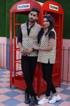 Cream Pure Hand Block Printed Cotton Jacket Couple Set