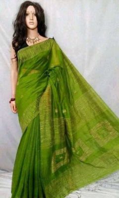 Green Pure Handloom Silk Cotton Saree From Bengal