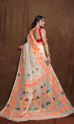 Off White Pure Handloom Dhakai Jamdani Saree From Bengal