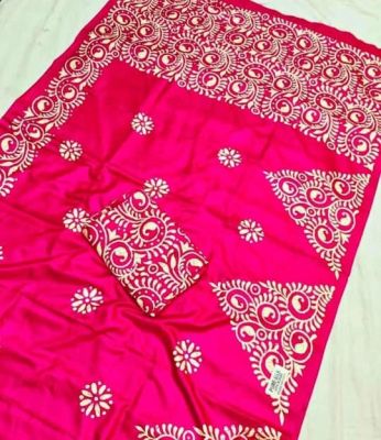 Pink Pure Handloom Maheshwari Silk Cotton Saree From Bengal