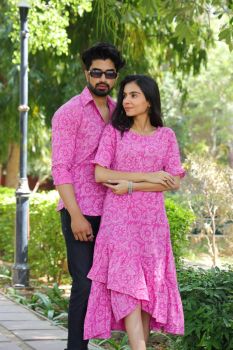 Pink Hand Block Printed Designer Pure Cotton Couple Set