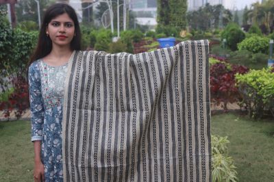 Cream Gray Kantha stitch Pure Handloom Dupattas From Bengal