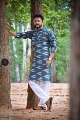 Grey Blue Pure Handloom Kurta From Bengal