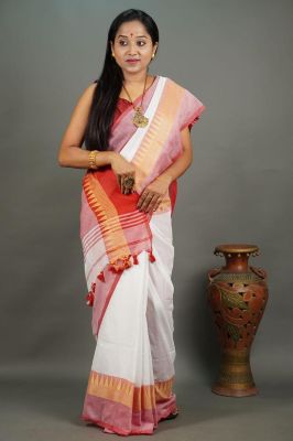White Pure Handloom Cotton Saree From Bengal