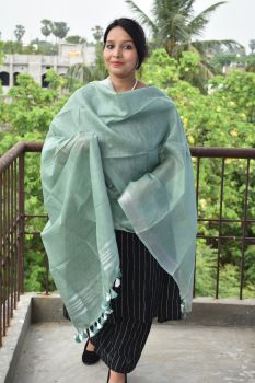 Sea Green Linen Plain Dupatta