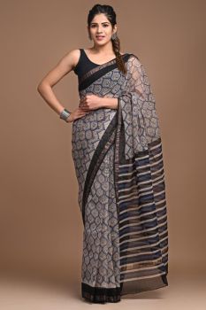 Ironside Grey Kota Doriya Printed Leaf Design Saree