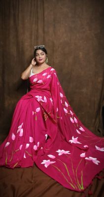 Pink Pure Handloom Cotton Saree From Bengal