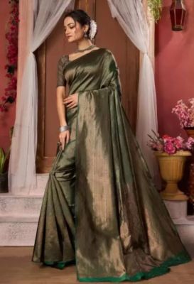Brown Pure Handloom Art Silk Saree From Banaras