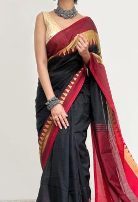Black Pure Handloom Cotton Saree From Bengal