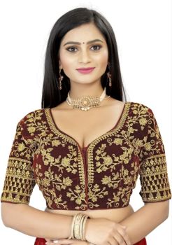 Purple Velvet Cording Embroidery Work & Diamond Work Blouse