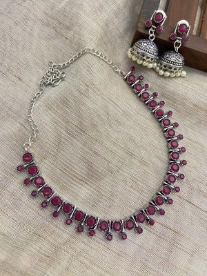 Silver Pure Oxidised Necklace With Red Stone Jewellery