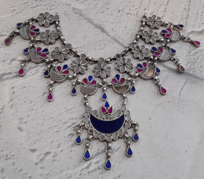 Afghani Glass Mirror Necklaces With Handpaint