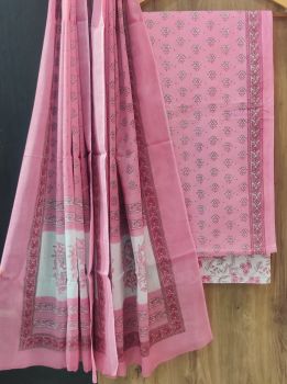 Pink Printed Suit With Flower Design Dupatta