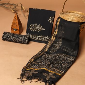 Black Kota Doria Dupatta Cotton Flower Design suit