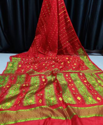 Red Pure Handloom Dhakai Jamdani Saree From Bengal