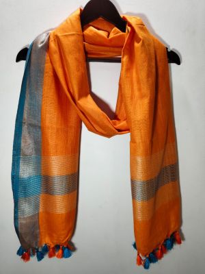 Orange Pure Handloom Linen Cotton Dupatta Bhagalpur