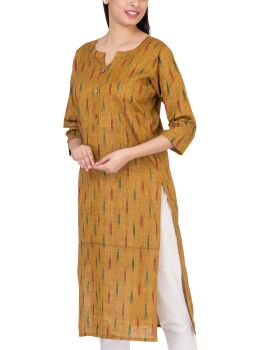 GMH Women's Cotton Ikkat Kurti for Knee Length, Traditional Festive & Casual Kurta for Women