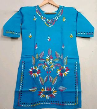 Sky Blue Pure Handloom Cotton Tops From Bengal