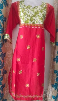 Red Pure Handloom Cotton Kurti From Bengal