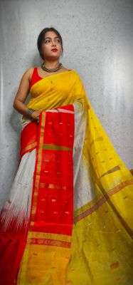 Multi Colour Pure Handloom Cotton Saree From Bengal