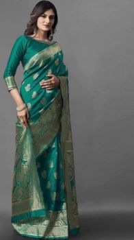 Green Pure Handloom Silk Saree From Banaras