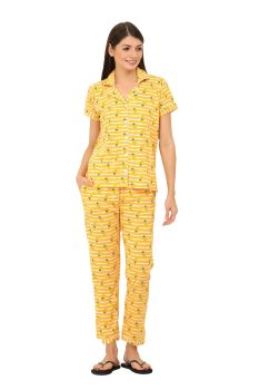 Yellow Pineapple Notch Collar Night Suit set