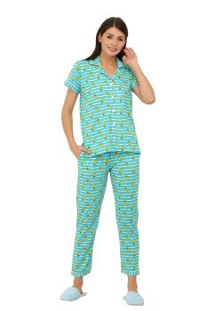 Green Pineapple Notch Collar Night Suit set