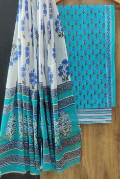 Light Blue Printed Suit With Flower Design Dupatta