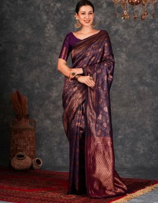 Grape Purple Pure Handloom Banarasi Silk Saree From Banaras