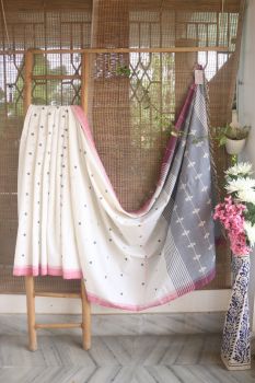 White Butta Pure Cotton Saree From Assam