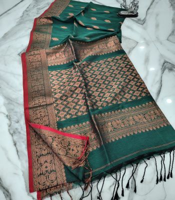 Teal Pure Handloom Linen By Linen Saree From Bengal