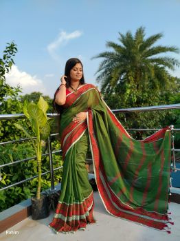 Mehandi Green Pure Handlooms Cotton Saree From Bengal