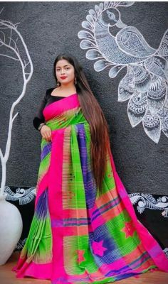 Multi Colour Pure Handloom Ikkat Saree From Bengal