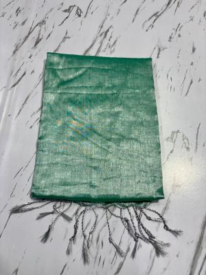 Aqua Blue Pure Handloom Tissue Cotton Saree From Bengal