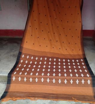 Light Orange Butta Pure Cotton Saree From Assam