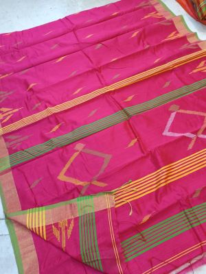 Pink Pure Handloom Silk Cotton Saree From Bengal