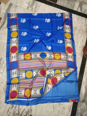 Royal Blue Pure Handloom Silk Cotton Saree From Bengal