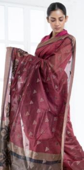 Dark Brown Cotton Mercerise Booti Saree From Banarasi