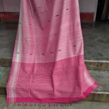 Baby Pink Butta Pure Cotton Saree From Assam