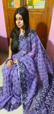Lavender Pure Handloom Dhakai Jamdani Saree From Bengal