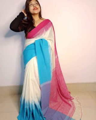 Multi Colour Pure Handloom Cotton Saree From Bengal