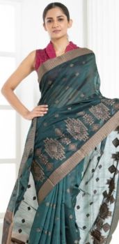 Dark Green Cotton Mercerise Booti Saree From Banarasi