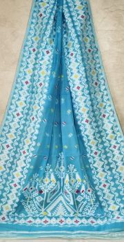 Sky Blue Butta Design Pure Handloom Soft Dhakai Jamdani Saree