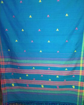Light Blue Butta Pure Cotton Saree From Assam