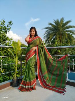 Mehandi Green Pure Handlooms Cotton Saree From Bengal