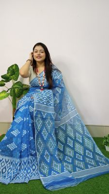 Sky Blue Pure Handloom Dhakai Jamdani Saree From Bengal