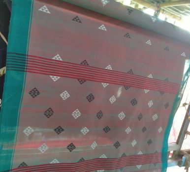 Light Maroon Butta Pure Cotton Saree From Assam